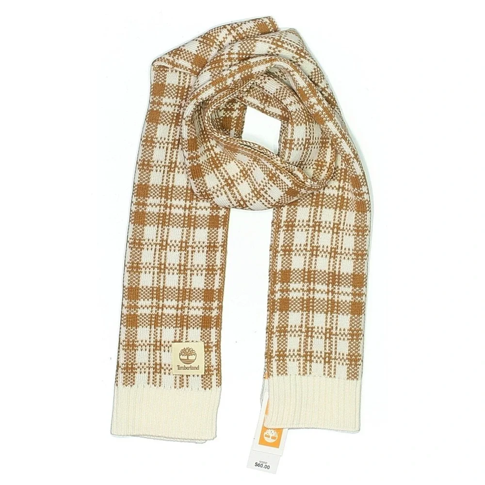Timberland Buffalo Plaid Knit Scarf Wheat Tan Cream Chunky Unisex‎ OS NWT $60